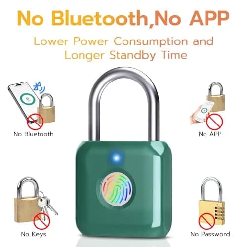 Pothunder Green Fingerprint Padlock | Keyless Biometric Security Lock with USB Rechargeable Battery thumbnail 4