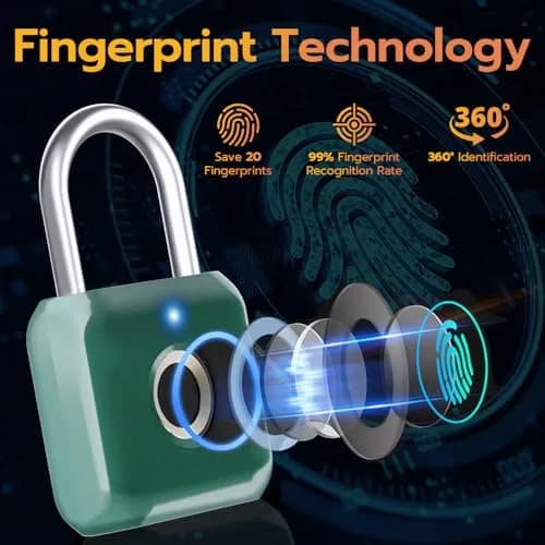 Pothunder Green Fingerprint Padlock | Keyless Biometric Security Lock with USB Rechargeable Battery thumbnail 3