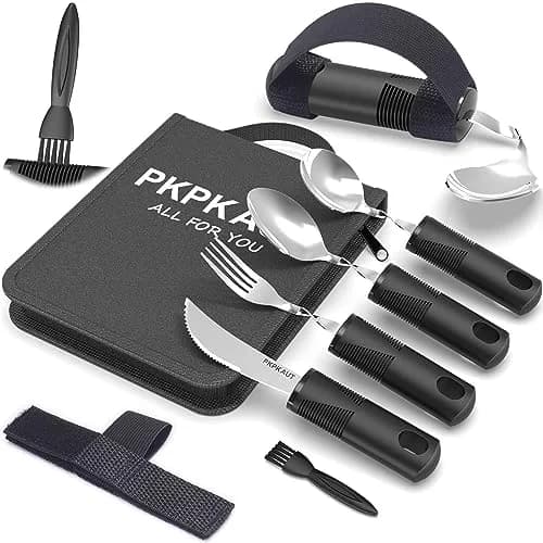 PKPKAUT Weighted Utensils for Hand Tremors & Parkinson's | 198g (7 oz) Set — Black