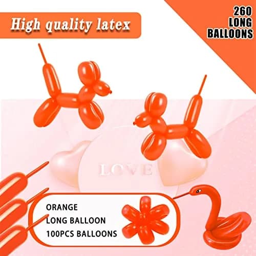ASIYUHY Orange 260 Long Balloons 100 Pack | Latex Twisting Animal Balloons for Parties thumbnail 2