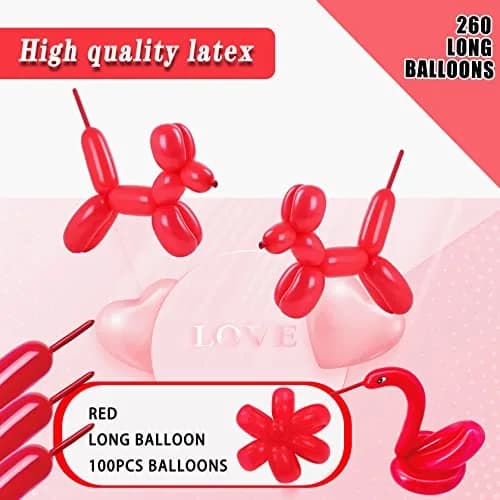 ASIUHY Red 260 Long Balloons 100 Pack | Durable Latex Twisting Animal Balloons for Parties thumbnail 2