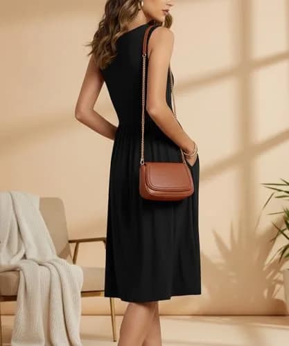 NILOUFO Sleeveless Dress for Women Summer Knee Length with Pockets | Flowy Casual Style in Black (70-120 chars) thumbnail 5