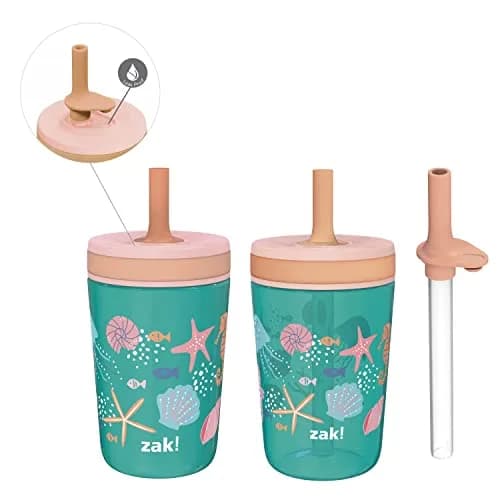 Zak Designs Shells Kelso Tumbler Set, Leak-Proof Screw-On Lid with Straw, Bundle for Kids Includes Plastic and Stainless Steel Cups with Bonus Sipper (3pc Set, Non-BPA) thumbnail 1
