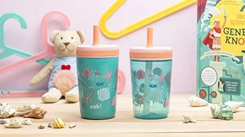 Zak Designs Shells Kelso Tumbler Set, Leak-Proof Screw-On Lid with Straw, Bundle for Kids Includes Plastic and Stainless Steel Cups with Bonus Sipper (3pc Set, Non-BPA) thumbnail 9
