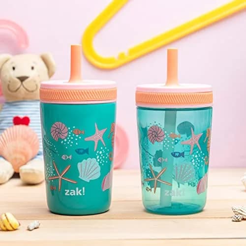Zak Designs Shells Kelso Tumbler Set, Leak-Proof Screw-On Lid with Straw, Bundle for Kids Includes Plastic and Stainless Steel Cups with Bonus Sipper (3pc Set, Non-BPA) thumbnail 2