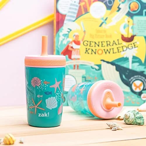 Zak Designs Shells Kelso Tumbler Set, Leak-Proof Screw-On Lid with Straw, Bundle for Kids Includes Plastic and Stainless Steel Cups with Bonus Sipper (3pc Set, Non-BPA) thumbnail 3
