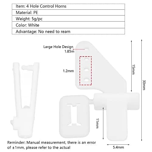 Dilwe Control Horns and Clevis Kit, 20 Sets KT Rudder Angle 4 Hole Control Horns RC Airplane Wing Aircraft Upgrade Spare Part thumbnail 2