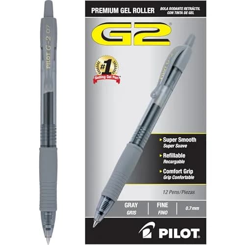 PILOT G2 Retractable Gel Pens, 0.7mm Fine Point, Gray Ink, 12-Pack | Smooth Writing for Office & Students thumbnail 1