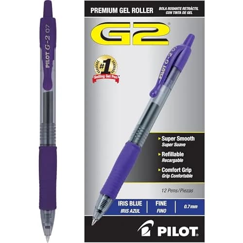 PILOT G2 Premium Gel Roller Pens, Iris Blue Ink, Fine Point 0.7mm, Pack of 12 | Longest Writing Gel Ink Pen thumbnail 1
