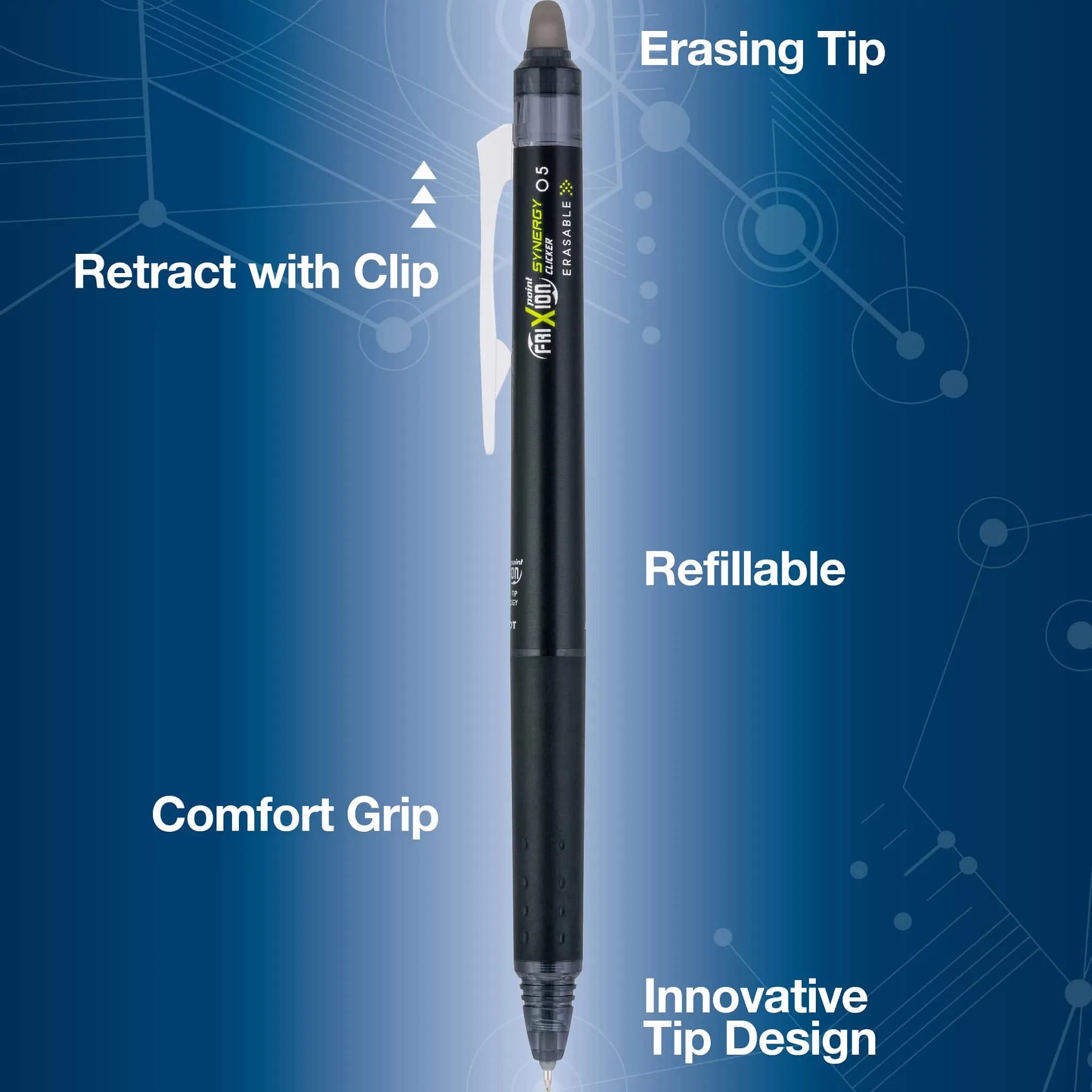 PILOT FriXion Synergy Clicker Erasable Pens 0.5mm 7-Pack Assorted Colors | Smooth Ink Flow - view 3