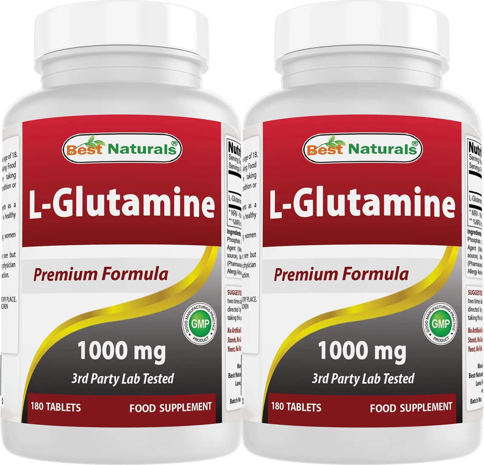 Best Naturals L-Glutamine 1000 mg 180 Tablets | Unflavored, 360 Tablets (Pack of 2) for Muscle & Immunity Support — Tablet