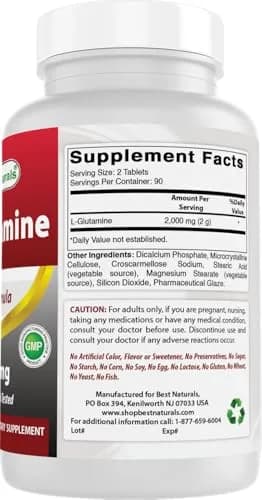 Best Naturals L-Glutamine 1000 mg 180 Tablets | Unflavored, 360 Tablets (Pack of 2) for Muscle & Immunity Support thumbnail 6