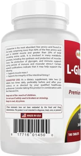 Best Naturals L-Glutamine 1000 mg 180 Tablets | Unflavored, 360 Tablets (Pack of 2) for Muscle & Immunity Support thumbnail 7