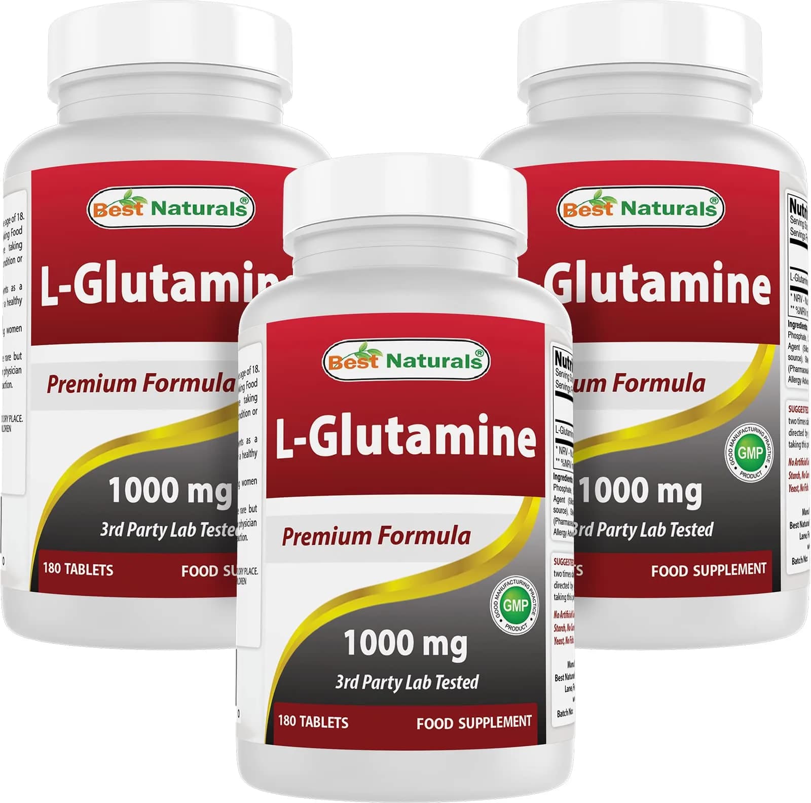 Best Naturals L-Glutamine 1000 mg 180 Tablets | Non-GMO, Gluten-Free, Made in USA
