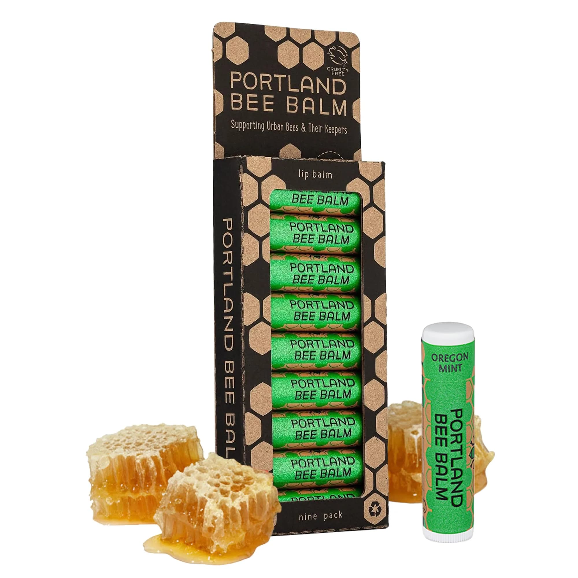 Portland Bee Balm All Natural Handmade Beeswax Lip Balm with Organic Coconut and Olive Oil (Oregon Mint) - 9 Count | Natural Lip Balm, Cruelty Free, Plastic Neutral — Natural