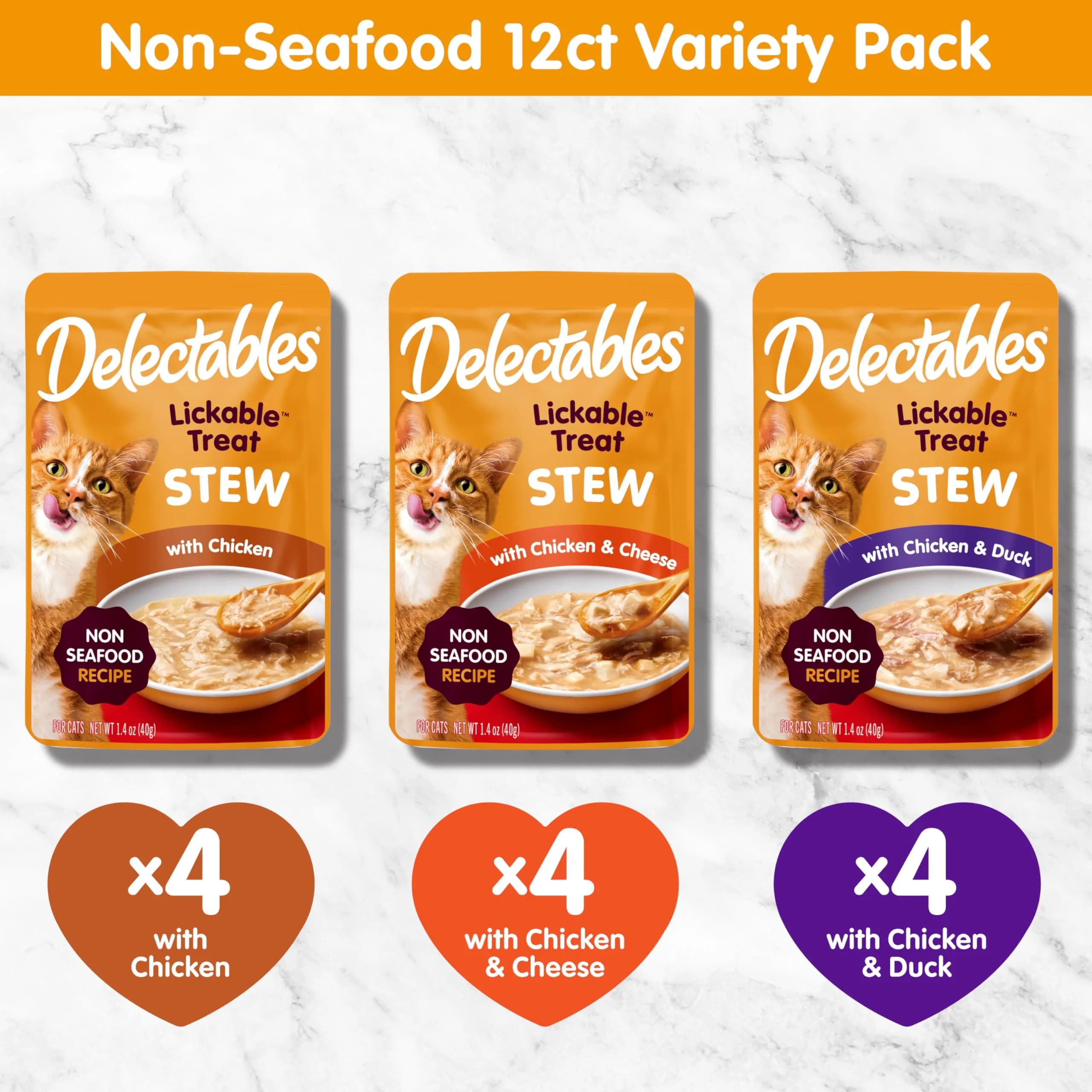 Delectables Non-Seafood Stew Lickable Wet Cat Treats Variety Pack 1.4oz (12 Pouches) | Entangled Meat & Sauce for Complete Licking - view 6