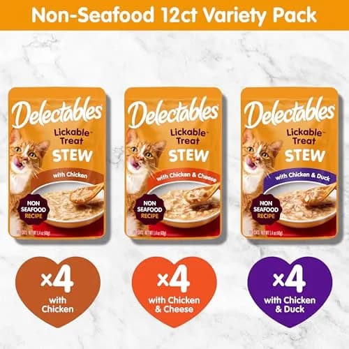 Delectables Non-Seafood Stew Lickable Wet Cat Treats Variety Pack 1.4oz (12 Pouches) | Entangled Meat & Sauce for Complete Licking thumbnail 6