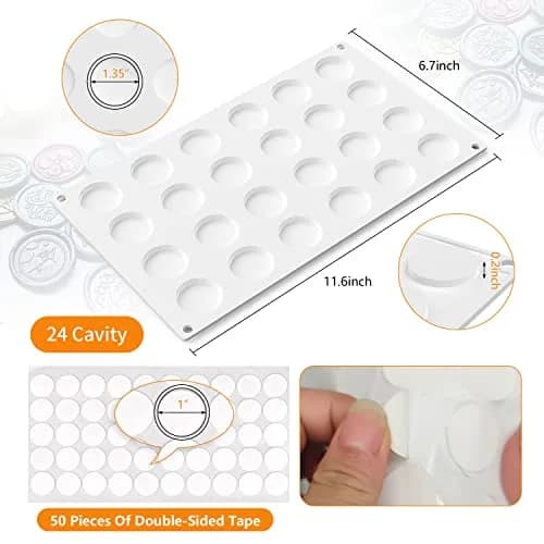CANIPHA Silicone Wax Seal Mat Pad with 24 Cavities & 50 Adhesive Dots | 29.5 cm x 18.8 cm (11.6" x 6.7") thumbnail 3