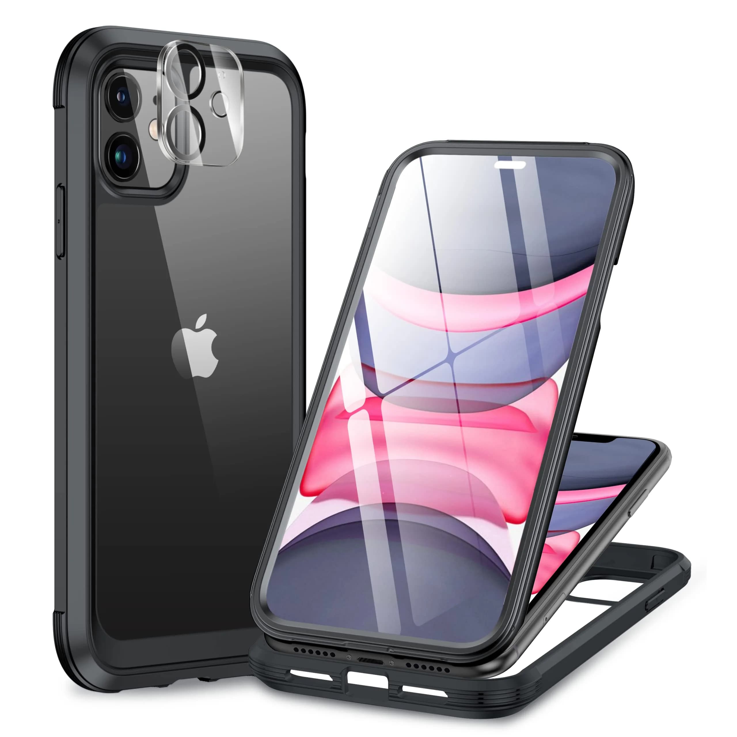 Miracase Glass Series for iPhone 11 Case 6.1 inch | Rugged Full-Body Bumper with Tempered Glass & Camera Protector, Black