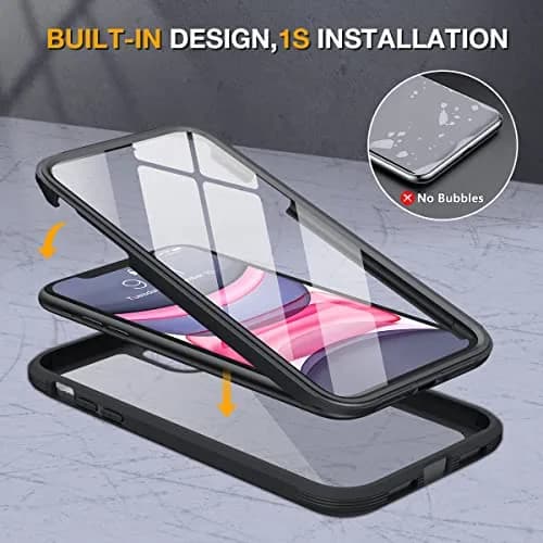 Miracase Glass Series for iPhone 11 Case 6.1 inch | Rugged Full-Body Bumper with Tempered Glass & Camera Protector, Black thumbnail 2
