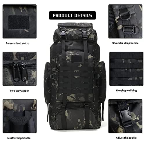 W WINTMING 70L Hiking Backpack for Men | Water-Resistant 900D Oxford Tactical Rucksack with Molle System thumbnail 4