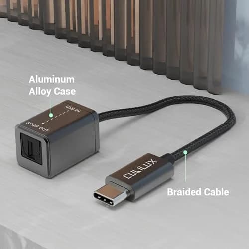 Cubilux USB C to SPDIF Optical Audio Adapter 192KHz/24bit DAC | Unidirectional Type C to TOSLINK Transmitter for MacBook Pro/Air, Laptop, Computer thumbnail 6