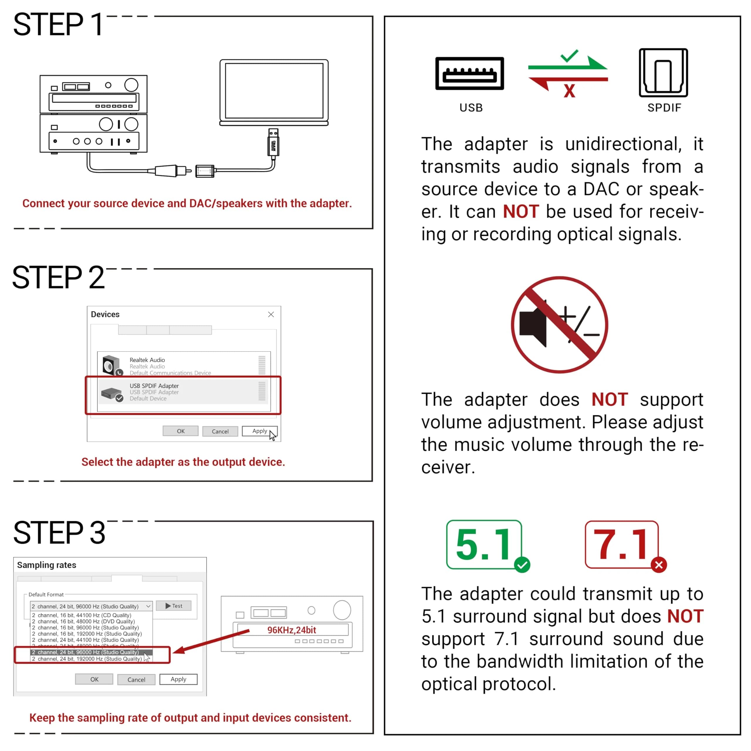 Cubilux USB C to SPDIF Optical Audio Adapter 192KHz/24bit DAC | Unidirectional Type C to TOSLINK Transmitter for MacBook Pro/Air, Laptop, Computer - view 2