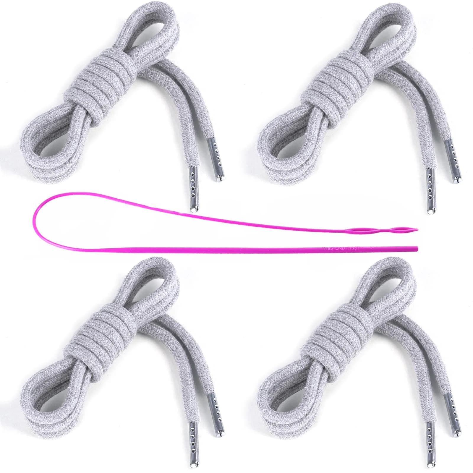 Anjpuy 4 Pieces 53 Inches Drawstring Cords Replacement Drawstrings with Easy Threader for Sweatpants Shorts Pants Hoodies (Grey) | Durable Polyester Cotton