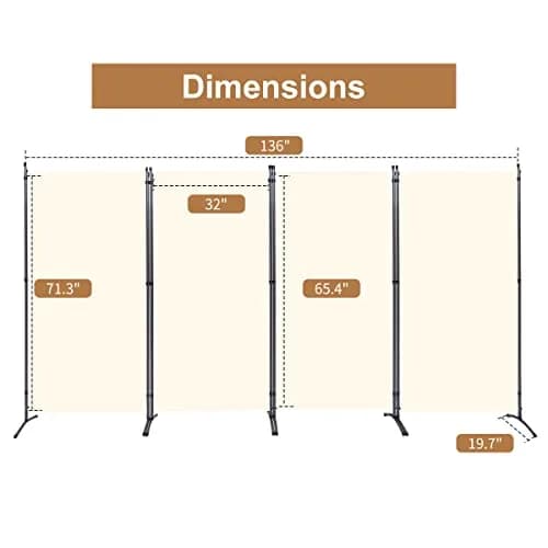 JVVMNJLK 4 Panel Folding Room Divider 136" W x 71.3" H Beige | Portable Privacy Screen for Indoor Use thumbnail 2