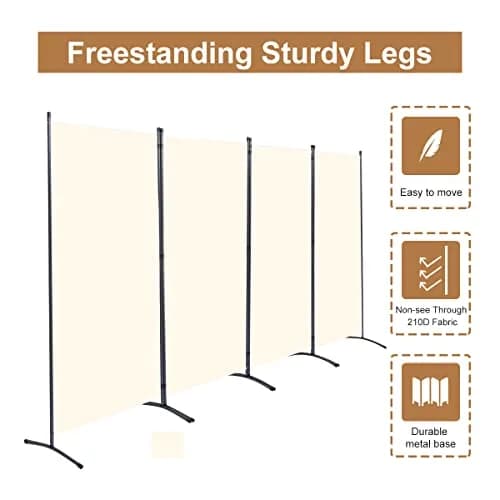 JVVMNJLK 4 Panel Folding Room Divider 136" W x 71.3" H Beige | Portable Privacy Screen for Indoor Use thumbnail 3