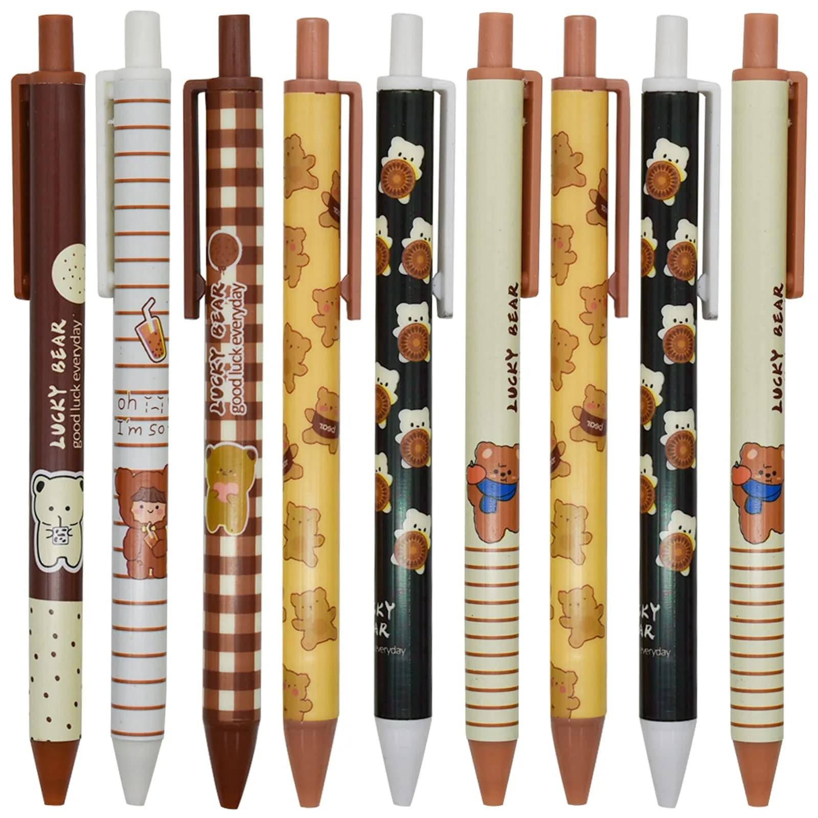 Maydahui 12 PCS Cute Bear Gel Pen Cartoon Girl Cookies | Smooth Ink, 0.5mm Fine Point, Retractable, Multicolor, Animal Design — Bear Cookies