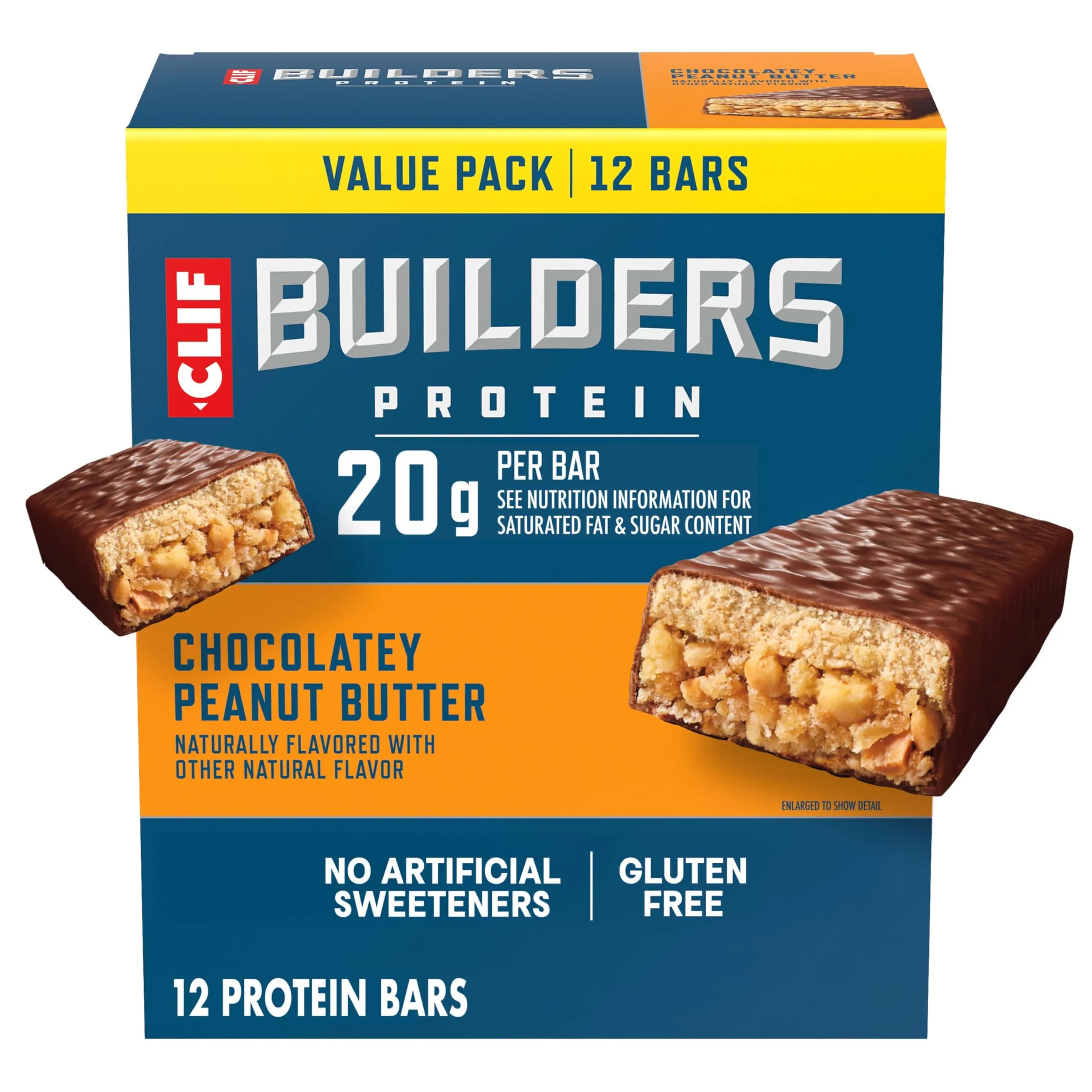 CLIF BUILDERS Protein Bars Chocolatey Peanut Butter 12 ct (28.8 oz / 816 g) | High Protein Post-Workout Fuel — Chocolate Peanut Butter