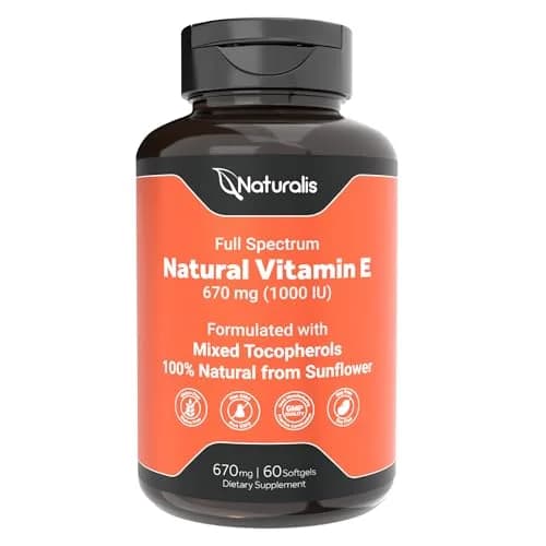 Naturalis Sunflower Vitamin E 670mg (1000 IU) with Mixed Tocopherols | Essential Skin & Immune Support | Non-GMO, Gluten & Soy Free | 60 Softgels thumbnail 1