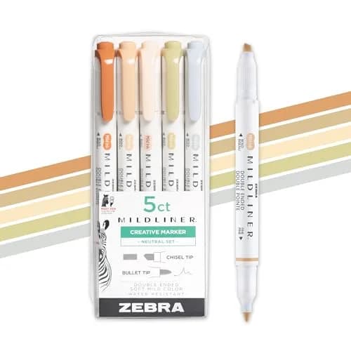 Zebra Pen Mildliner Highlighters Neutral Vintage Dual Tip 5-Pack | Smooth Ink Flow — Neutral Vintage A