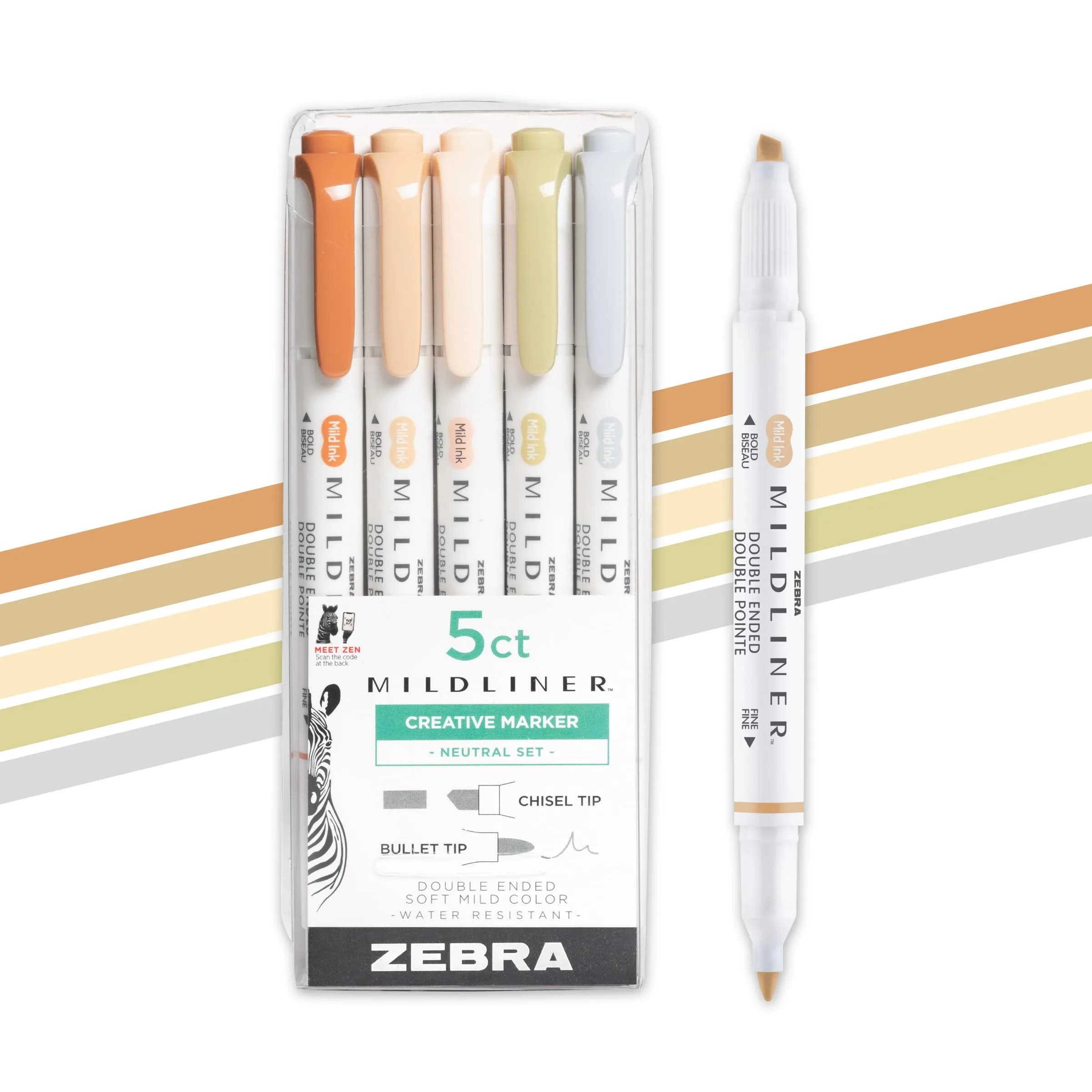 Zebra Pen Mildliner Highlighters Neutral Vintage Dual Tip 5-Pack | Smooth Ink Flow