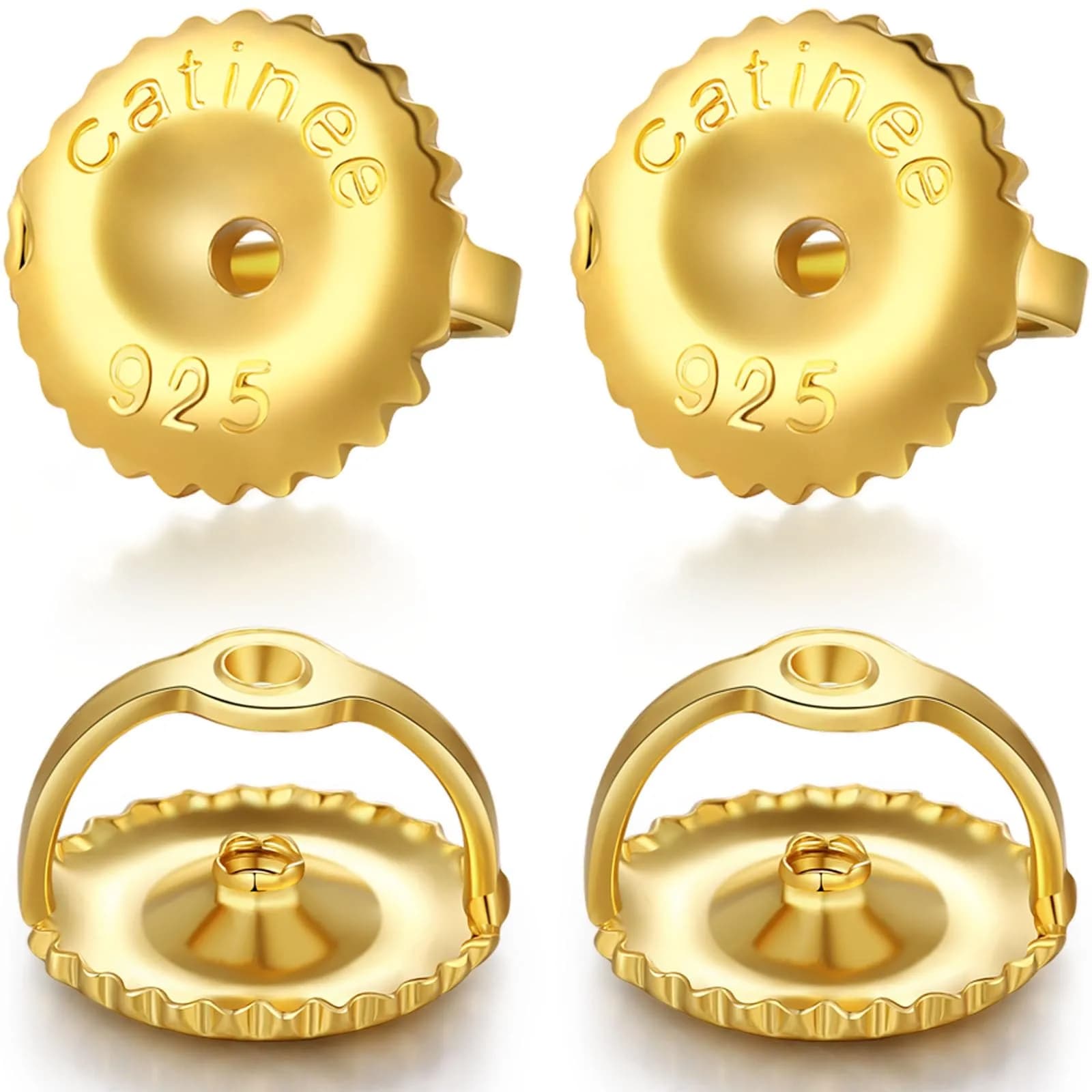 Catinee 2Pairs Gold Screw Earring Backs 14K Gold Plated 925 Sterling Silver | Hypoallergenic Locking Screw On Studs (70-120 chars) — 2pairs gold