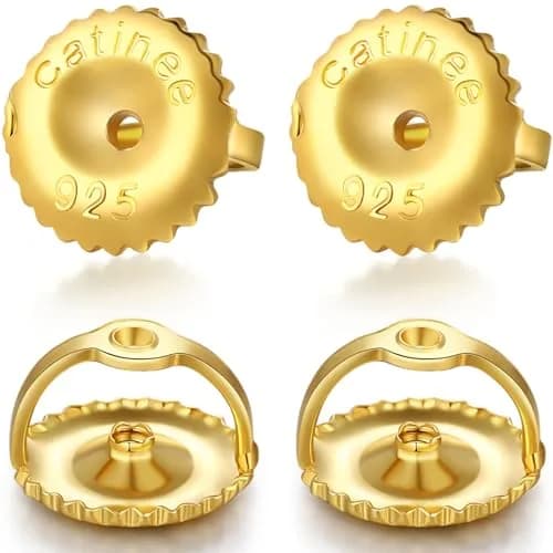 Catinee 2Pairs Gold Screw Earring Backs 14K Gold Plated 925 Sterling Silver | Hypoallergenic Locking Screw On Studs (70-120 chars) thumbnail 1