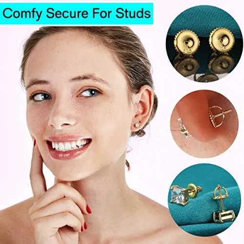 Catinee 2Pairs Gold Screw Earring Backs 14K Gold Plated 925 Sterling Silver | Hypoallergenic Locking Screw On Studs (70-120 chars) thumbnail 2