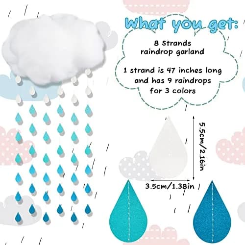 Saffica 14 Pcs Cloud Ceiling Decor Clouds & Raindrop Garlands | Elegant DIY Home & Party Decoration thumbnail 3