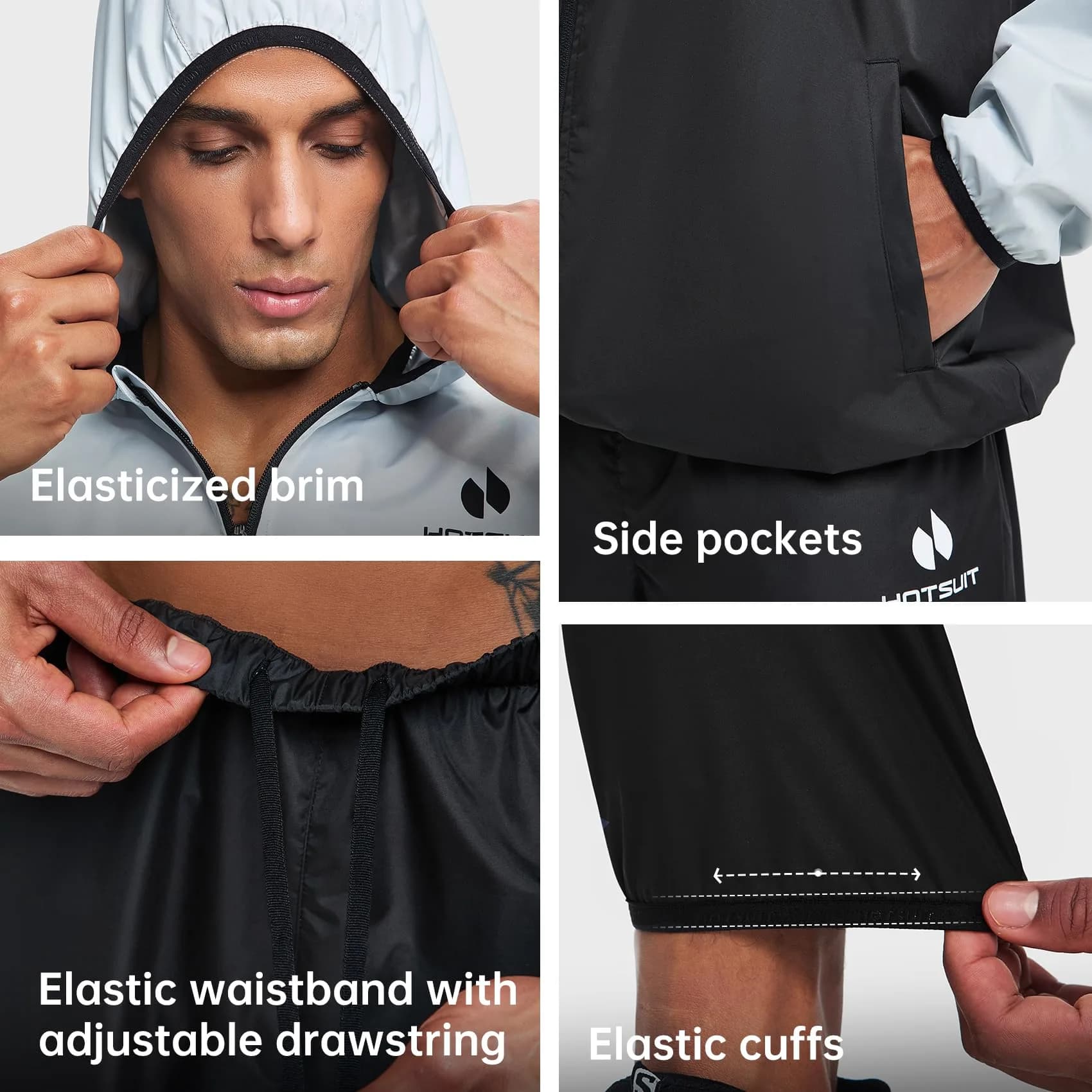 HOTSUIT Men's Sauna Suit for Weight Loss & Exercise | White, Large (2-Piece Set) - view 4
