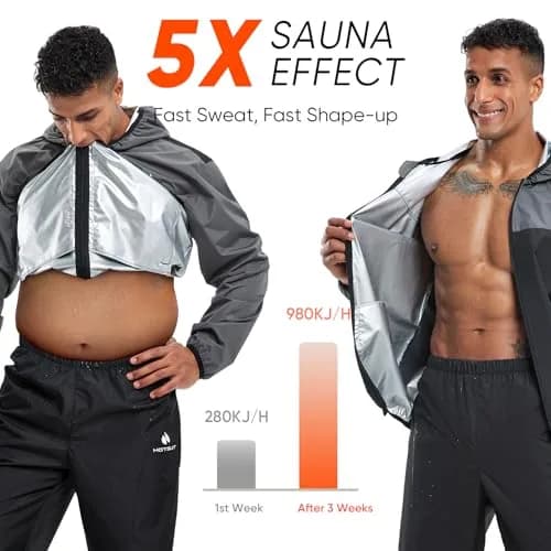 HOTSUIT Sauna Suit for Men Weight Loss Sweat Suits Gym Workout Exercise Sauna Jacket Pant Full Body, Gray, L | Scientific Water Weight Loss thumbnail 2