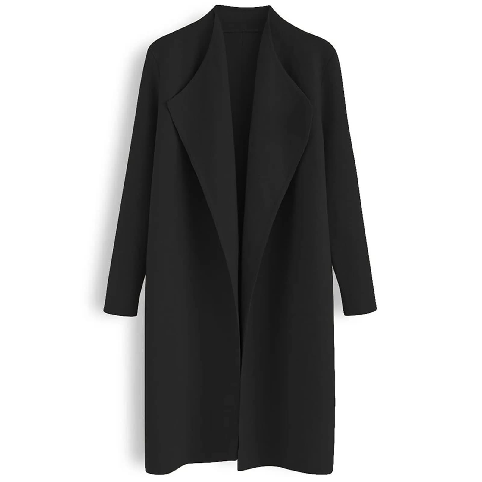 CHICWISH Women's Classy Black Open Front Knit Coat Cardigan Size XS-S | Oversized Fall Layer
