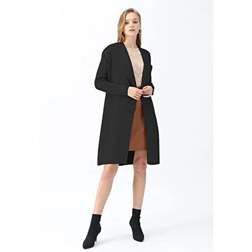 CHICWISH Women's Classy Black Open Front Knit Coat Cardigan Size XS-S | Oversized Fall Layer thumbnail 4