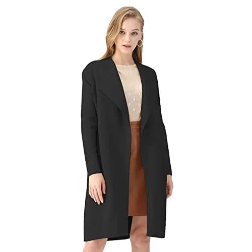CHICWISH Women's Classy Black Open Front Knit Coat Cardigan Size XS-S | Oversized Fall Layer thumbnail 2