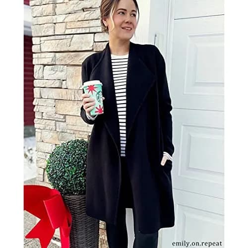 CHICWISH Women's Classy Black Open Front Knit Coat Cardigan Size XS-S | Oversized Fall Layer thumbnail 3