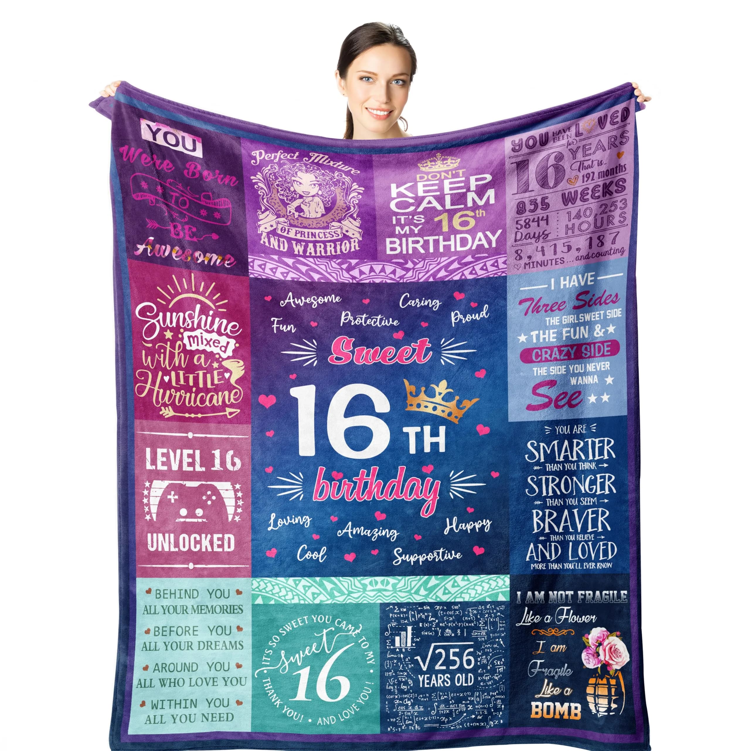 Wisegem 13th Birthday Blanket for Girls 60" x 50" | Soft, Warm & Fade Resistant — 16th