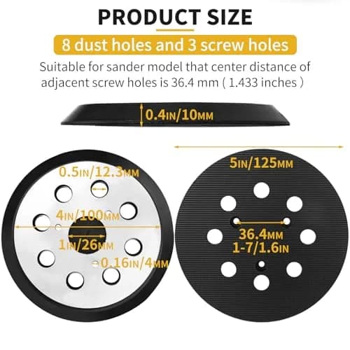 Gnellkoor 5 Inch Orbital Sander Pad Replacement | 8 Dust Holes, 3 Screw Holes, 1 Inch Arbor thumbnail 3