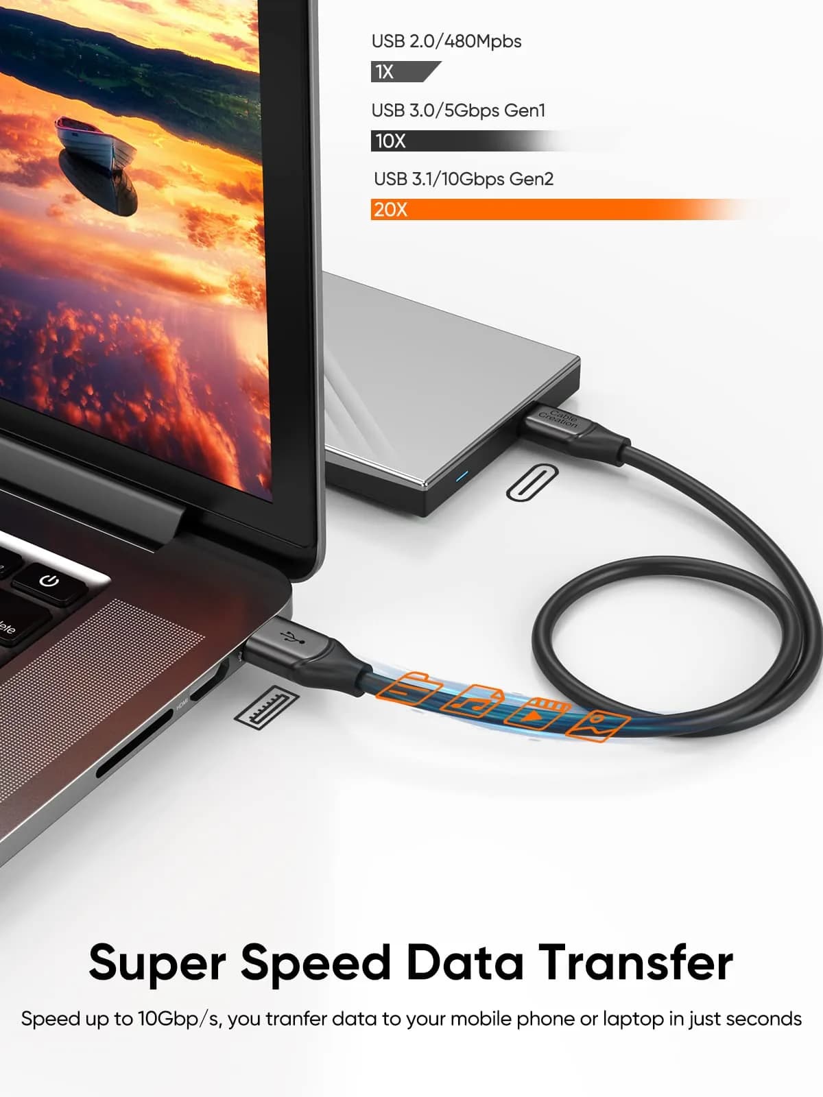CableCreation Black 1.6FT USB A to USB C Cable | 10Gbps Data Transfer & 3A Charging - view 2