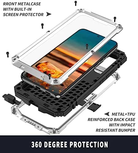 Simicoo Samsung S22 Plus Metal Bumper Silicone Case with Stand Silver | Heavy Duty Shockproof Rugged Cover thumbnail 4