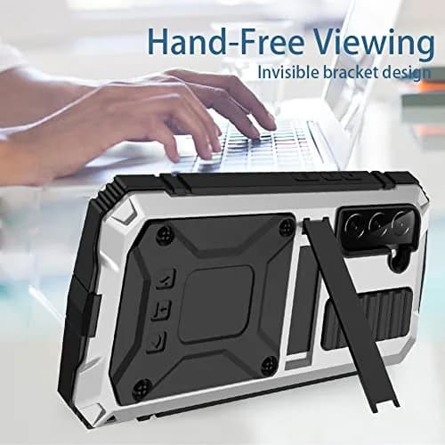 Simicoo Samsung S22 Plus Metal Bumper Silicone Case with Stand Silver | Heavy Duty Shockproof Rugged Cover thumbnail 6